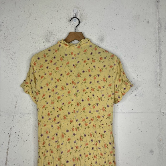 Gap Vintage Y2K Floral Yellow Babydoll Button Front Fairy-core Dress Size Lg - Picture 9 of 10